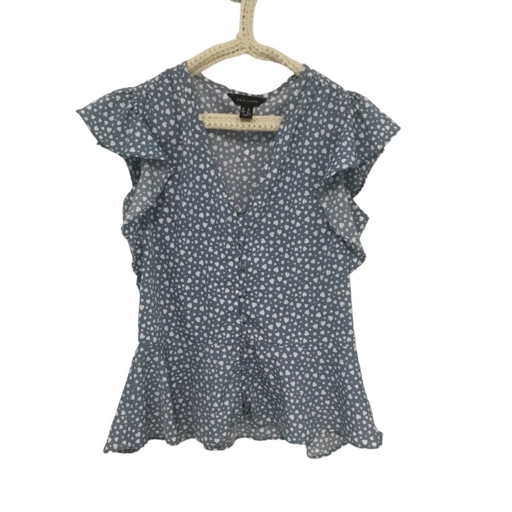 New Look white heart blouse women’s size 6, UK size 10, pre owned